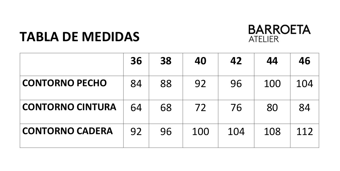 Tabla de medidas Javier Barroeta